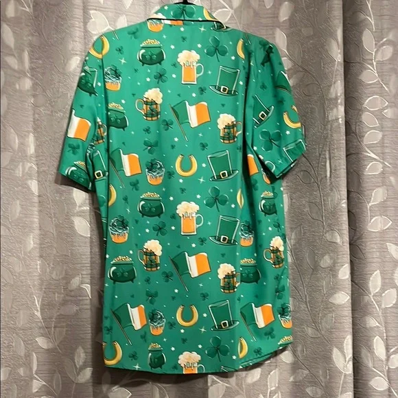 Emerald Green Casual Button Down Shirt with Beer Illustrations - Picture 3 of 3